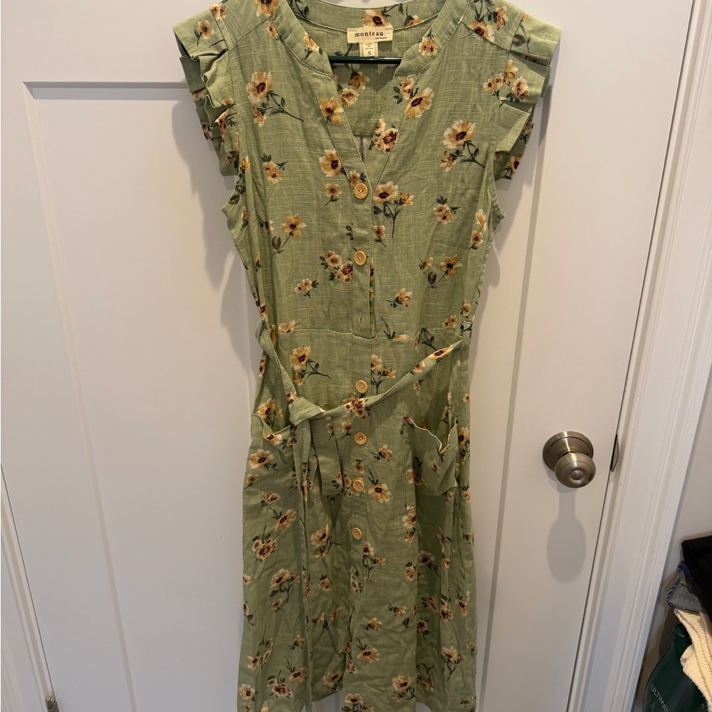 Monteau Olive Floral Midi Dress